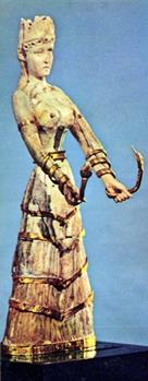 Dea dei Serpenti, seconda metà del II millennio a.C., oro e avorio scolpito a tutto tondo. Provenienza sconosciuta. Museum of Fine Arts, Boston, USA.: 